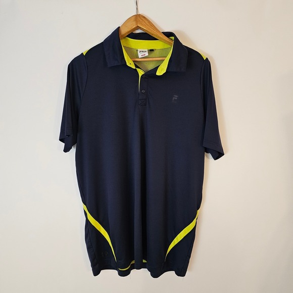 FILA Sport Golf Polo Shirt Men XL Tall Blue Yellow Performance Athletic - Picture 1 of 6
